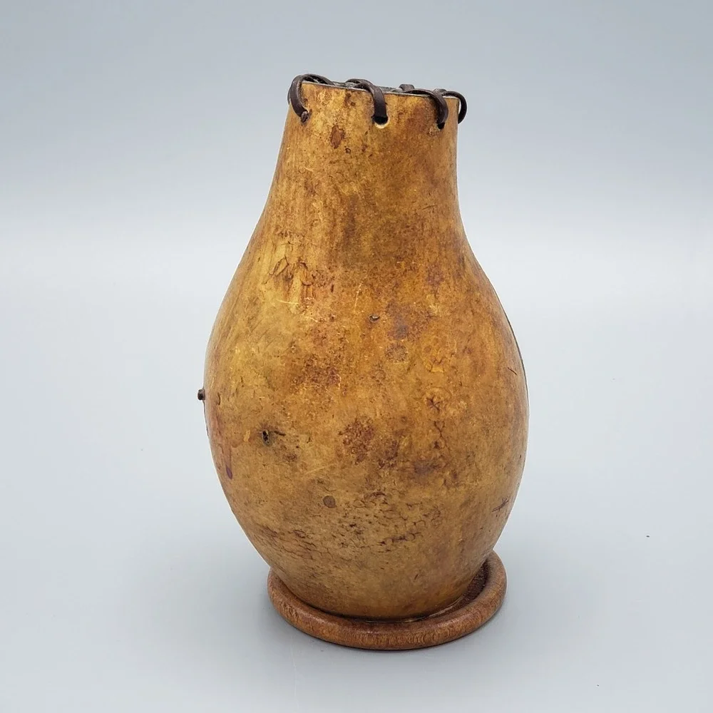 Hand Painted Southwestern Gourd‎ Vase Art Decor Zuni Bear Motif Folk Art